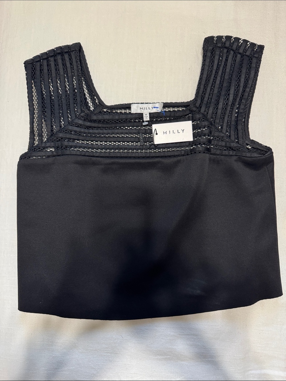 Milly Black Mesh-Trim Crop Camisole